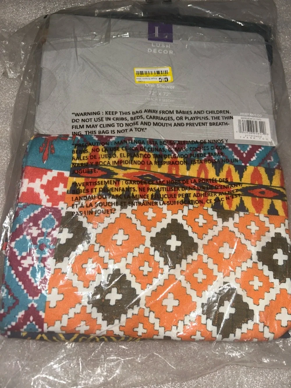 Multicolor Misha Patchwork Shower Curtain - Blue, Orange & Yellow. 72” x 72”